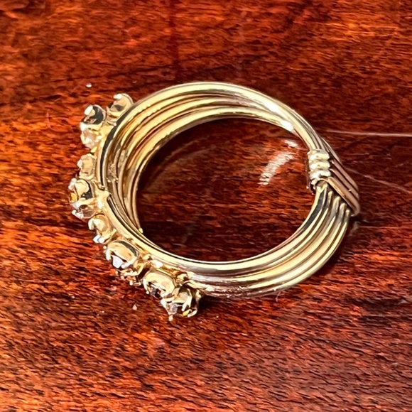 Vintage Gold Tone Multi Band Ring with Yellow Stones - Picture 6 of 12